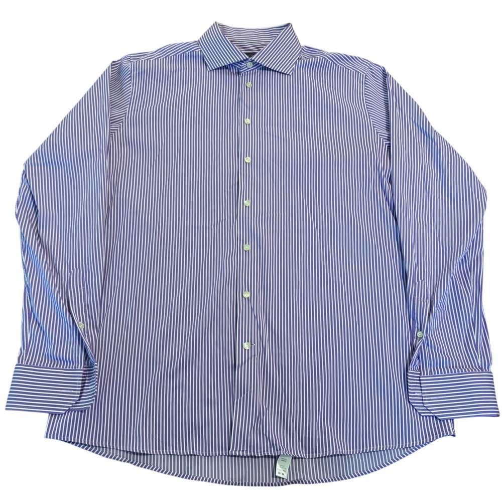 Eton Mens Contemporary Fit Purple White Striped Dress Shirt Size 18 46 L/S